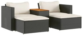 365725 vidaXL Градински комплект с възглавници, 5 части, черен полиратан