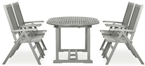 3057907 vidaXL Градински комплект за хранене от 5 части (150-200) x 100 см, масивна акациева дървесина, сив