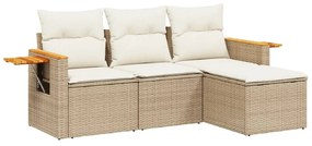 3259146 vidaXL Градински диван с възглавници, 4 части, бежов полиратан