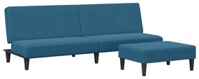 3216230 vidaXL 2-местно разтегателно канапе с табуретка, синьо, кадифе