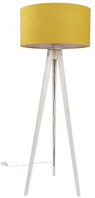 Подова лампа триножник бяла с жълт текстилен абажур 50 см - Tripod Classic