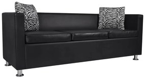 242648 vidaXL Диван 3-местен, изкуствена кожа, черен