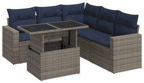 3326322 vidaXL Градински диван с възглавници, 6 части, сив полиратан, акация