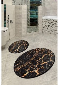 Комплект от 2 черни овални килима за баня Златен мрамор - Foutastic