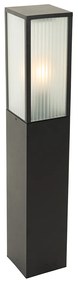 Стойка за външна лампа черна с релефно стъкло 80 см IP44 - Charlois