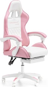 Детски геймърски стол с поставка за крака и масажна облегалка - розов