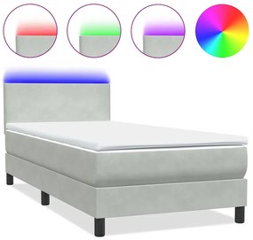 3316677 vidaXL Боксспринг легло с матрак и LED, светлосиво, 100x210 см, кадифе