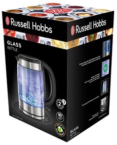 Стъклена електрическа кана с филтър Russell Hobbs Clarity 21600-57, 2200W, 1,7L, Осветена, Скрит нагревател, Автоматично изключване, Инокс