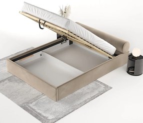 Светлокафяво двойно легло 140x200 cm тапицирано с място за съхранение с включена подматрачна рамка Solvo – Maison de Rêve