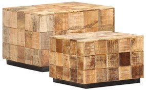 286435 vidaXL Маси за кафе, 2 бр, с дизайн на блокчета, грубо мангово дърво