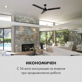 Klarstein Spin Doctor, таванен вентилатор, 55W, 122 см, 3 перки, неръждаема стомана, черен
