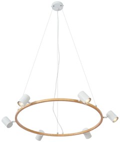 Модерен висящ лампион с дървен принт и бял цвят с 6 светлини - Jeana Circle