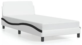 373144 vidaXL Рамка за легло с табла, бяла, черна, 100x200см, изкуствена кожа