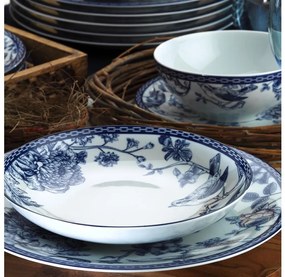 Сервиз за хранене 24 части, бял/син, порцелан