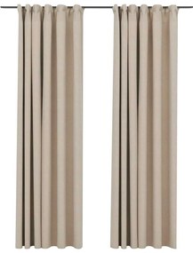 321214 vidaXL Затъмняващи завеси с куки имитация лен 2 бр бежови 140x245 см