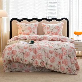 Романтично бяло спално бельо с розови рози Ширина: 200 см | Дължина: 220 см