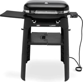 Електрическо барбекю със стойка Weber Lumin WB92010879DL, 2200 W, Сгъваема стойка, 315C, Емайлирани с порцелан чугунени скари, Страничен рафт, Черен