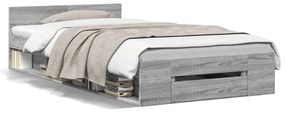 3280809 vidaXL Рамка за легло с чекмедже сив сонома 75x190 см инженерно дърво