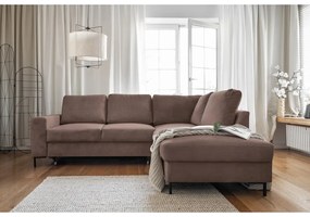 Кафяв разтегателен ъглов диван от рипсено кадифе (десен ъгъл) Lofty Lilly – Miuform