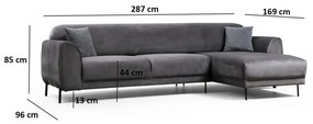 Тъмно сив ъглов разтегателен диван с кадифена повърхност, десен ъгъл Image - Artie