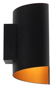 Модерна стенна лампа черна със златен интериор - Faldo