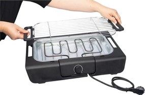 Електрическа скара Royalty Line RL-SBGT2000, 2000W, 38х28 см, Сгъваема стойка, 200C, Термостат, Тава за отцеждане, Черен