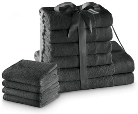 Тъмносиви памучни хавлии и кърпи за баня в комплект 10 бр. от тери Amari – Restilo