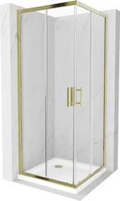 Mexen Rio квадратна душ кабина 90 x 90 см, прозрачна, златна + корито Flat, бяло