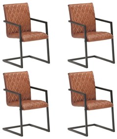 3057792 vidaXL Конзолни трапезни столове, 4 бр, кафяви, естествена кожа
