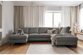 Сив разтегателен ъглов диван от рипсено кадифе (десен ъгъл) Lofty Lilly – Miuform