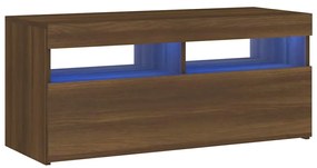 815677 vidaXL ТВ шкаф с LED осветление, кафяв дъб, 90x35x40 см