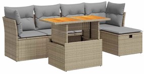 3327969 vidaXL Градински диван с възглавници, 6 части, бежов полиратан, акация