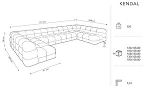 Ъглов диван от сиво кадифе (U-образен) Kendal - Micadoni Home