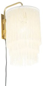 Ориенталски стенен аплик златен с кремав абажур с ресни - Franxa