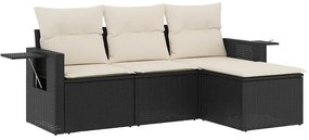 3252403 vidaXL Градински диван от 4 части с възглавници, черен, полиратан