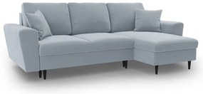 Светлосин кадифен разтегателен ъглов диван с място за съхранение Kyoto – Cosmopolitan Design