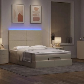 3313932 vidaXL Османска легло с матрак и LED, кремаво, 140x200 см, плат