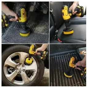 Почистващи четки за винтоверт Rila Crafts, 3 броя приставки, Твърд косъм, Черен/жълт