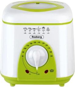 Втора ръка: Фритюрник мини Rosberg R51980B, 1 литър, 950W, 80-190 C, Бял/зелен
