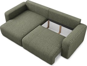 Зелен сгъваем/с място за съхранение ъглов диван от рипсено кадифе (ляв ъгъл) Kona – Makamii