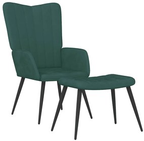 327690 vidaXL Стол за релакс с табуретка, тъмнозелен, кадифе