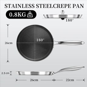 Тиган за палачинки Swiss Haus SH-ZGCP26, 26x2.4 см, Sapphire-керамично покритие, Без PTFE/PFAS/PFOA, Индукция, Сребрист
