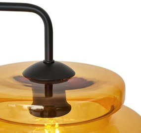 Ретро подова лампа черна с оранжево стъкло - Denise