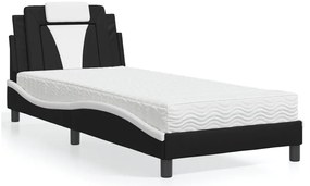 3208773 vidaXL Легло с матрак, черно и бяло, 90x200 см, изкуствена кожа