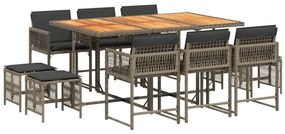 3211514 vidaXL Градински комплект с възглавници 11 части сив полиратан