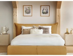 Жълто двойно тапицирано легло с място за съхранение с включена подматрачна рамка 180x200 cm Jade – Bobochic Paris