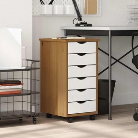 4015783 vidaXL Шкаф с чекмеджета на колелца MOSS, меденокафяв, бор масив