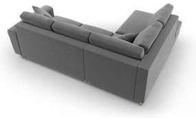 Светлосив кадифен разтегателен ъглов диван с място за съхранение (ляв ъгъл/L форма) Kyoto – Cosmopolitan Design