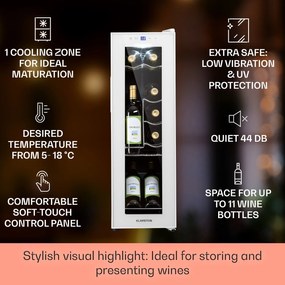 Klarstein Shiraz 12 Slim, охладител за вино, 32 л/12 бутилки, сензорен панел за управление, 85 W, 5 - 18 °C