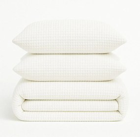 Бяло единично спално бельо от памук Renforcé 140x200 cm Waffle Striped – Mila Home Luxury